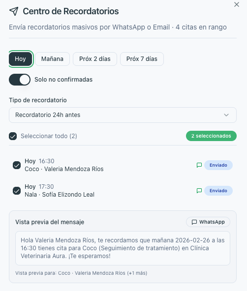 Recordatorios y seguimiento